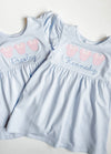 Miss Mouse on Girls Personalized Blue Stripe Dress