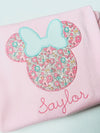Girls Personalized Pink Ruffled Shirt with Mouse Ears Applique