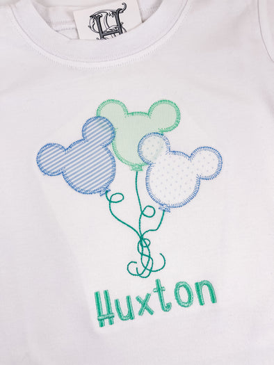 Boy Mouse Balloons Trio Applique on Boy's Personalized White Shirt