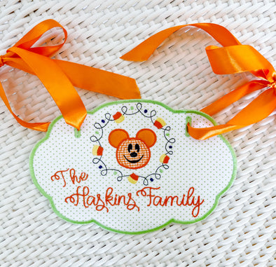 Stroller Tag Personalized with Pumpkin Boy Mouse and Fall Design