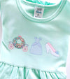 Girls Personalized Mint Ruffled Short Sleeve Dress with Princess Applique