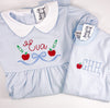 Girls Personalized Blue Stripe Dress with Back To School Embroidery
