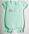 Princess Trio Applique on Girl's Mint Romper Personalized with Name