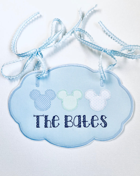 Stroller Tag - Personalized Baby and Toddler Stroller Tag - Blue and Mint Fabric Applique Design