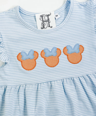 Girl's Blue Dress with Mouse Applique Design