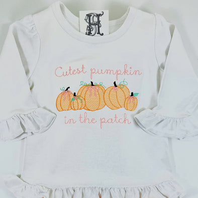 Girl's White Shirt - “Cutest Pumpkin in the Patch”Embroidery Design