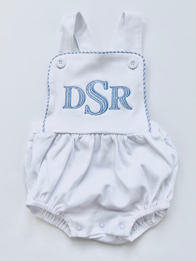 Monogrammed White Baby Boy Bubble