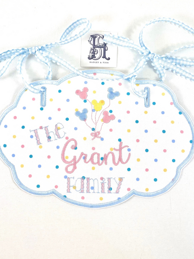 Stroller Tag - Pastel Polka Dot Fabric - Personalized with Family Name