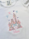 Personalized Girl's White Birthday Dress or Shirt with Castle Applique