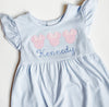 Personalized Mouse Applique Design on Girl's Blue Dress