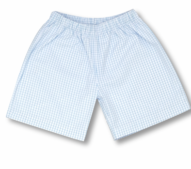 Boy's Shorts - Blue Windowpane Fully Lined