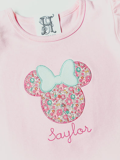 Girls Pink 12M Ruffled Shirt with Mouse Ears Applique - No Personalization - Ready to Ship