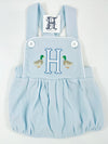 Monogram Initial Applique and Ducks Embroidery on Baby or Toddler Boy Blue Bubble