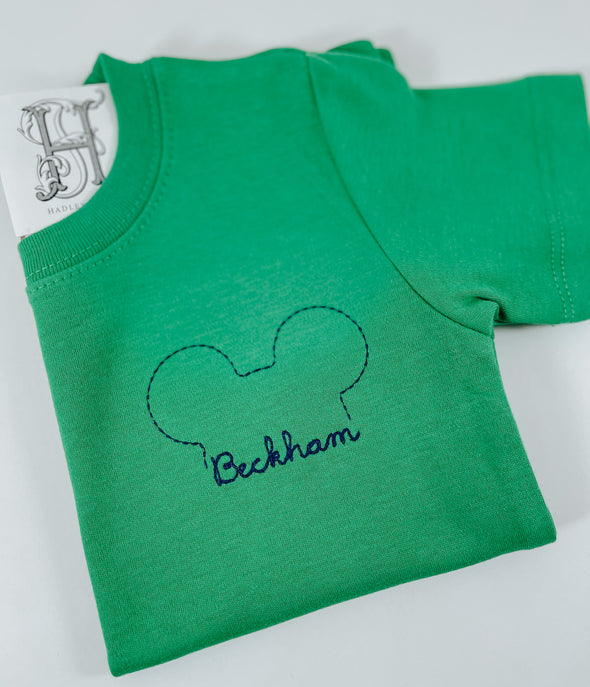 Boy Mouse Outline on Boys Personalized Kelly Green Tee Shirt