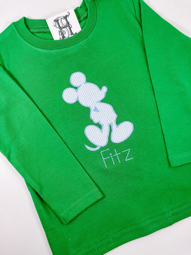 Boy Mouse Silhouette on Boys Personalized Kelly Green Shirt
