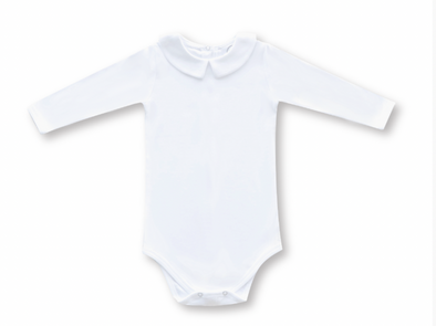 Boy or Girl White Blank Long Sleeve with Collar One-Piece Bodysuit