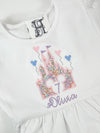 Girls Personalized Short Sleeve White Birthday Dress with Magical Castle Applique