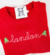 Personalized Christmas Red Unisex Sweater with Reindeer or Christmas Tree Embroidery Design