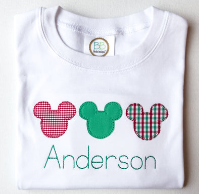 Personalized Christmas Mister Mouse Appliqué Design on Boy’s Crewneck White Tee Shirt