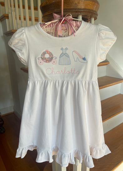 Personalized Girl's White Dress or Shirt with Miss Princess Applique Design