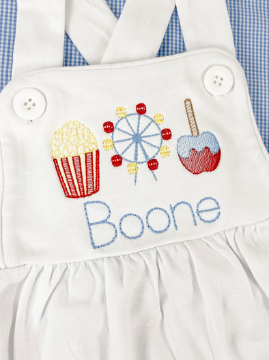 Popcorn - Ferris Wheel - Candied Apple - Personalized Boy's White Bubble - One Piece Outfit