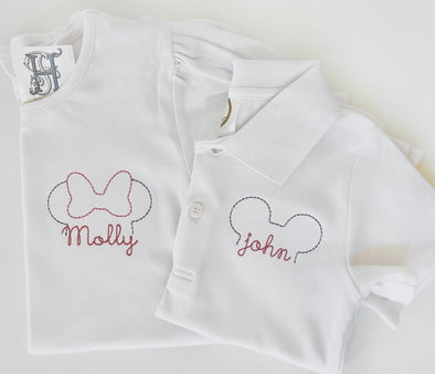 Personalized Shirts for Boys and Girls with Mouse Outlined Embroidery Design