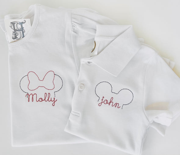 Personalized Shirts for Boys and Girls with Mouse Outlined Embroidery Design