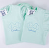 Girls Personalized Mint Ruffled Short Sleeve Shirt with Mouse Ears Outline