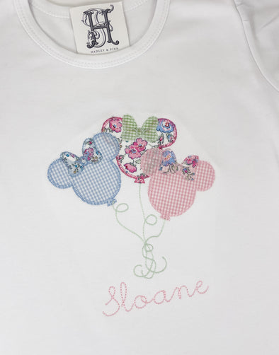 Personalized Girl's White Shirt with Balloons Applique Design