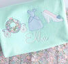 Girls Personalized Mint Ruffled Short Sleeve Shirt with Princess Embroidery Design