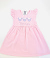 Personalized Miss Mouse Applique Design on Girl's Pink Dress