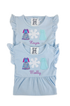 Princesses Applique Design on Girl's Personalized Blue Stripe Dress