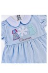 Princesses Applique Design on Girl's Personalized Blue Stripe Dress