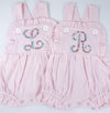 Monogram Fabric Initial on Girls Personalized Pink Sunsuit