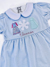 Princesses Applique Design on Girl's Personalized Blue Stripe Dress