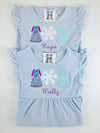 Princesses Applique Design on Girl's Personalized Blue Stripe Dress