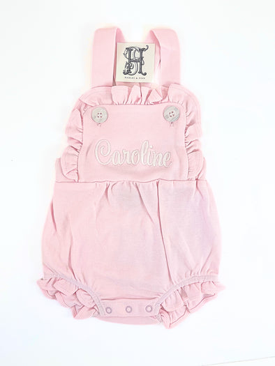 Gift for Baby Girl -  Personalized Pink Ruffled Sunsuit