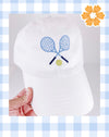 Tennis Hat - Children and Adult Sizes - White Hat with Pink or Blue Rackets and Ball