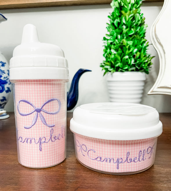 Sippy Cup,Tumbler with Straw, and Snack Container - Personalized Fabric Insert