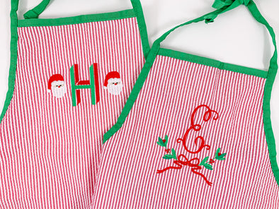 Monogrammed Initial Art Smock/Apron - Christmas Santa or Holly Berry Frame