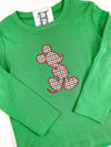 Christmas Girl Mouse Silhouette Red Dot Fabric on Girl's Green Ruffled Shirt