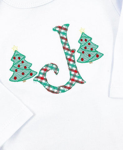Christmas Trees with Monogrammed Initial on Boy's White Shirt