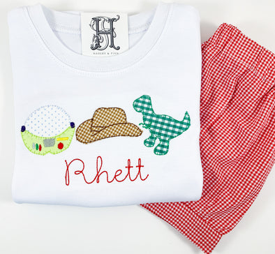 Cowboy and Friends Trio Applique on Boy's White Shirt Personalized with Name