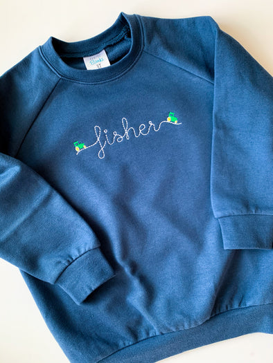 Personalized Unisex Oversized Navy Sweatshirt with Tractors Embroidery Design
