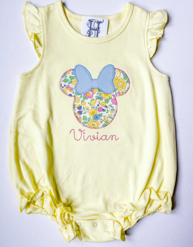 Big Happy Girl Mouse on Baby or Toddler Girl's Yellow Angel Sleeve Bubble