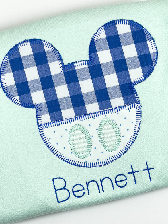 Big Happy Boy Mouse on Boys Personalized Mint Short Sleeve Shirt