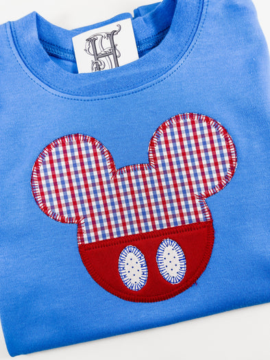Big Happy Boy Mouse on Boys Personalized Blue Shirt