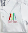 Crayons on Boys Personalized White Polo Shirt