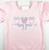 Miss Mouse Trio with Bows Applique on Girl's Short Sleeve Pink Shirt Personalized with Name