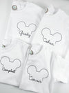 Boy Mouse Head Outlined Embroidery on Boy's White Shirt Personalized with Name